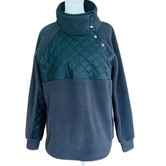 Abercrombie & Fitch Quilted Fleece Asymmetrical snap Pullover Dark Gray Sz L - Picture 1 of 7